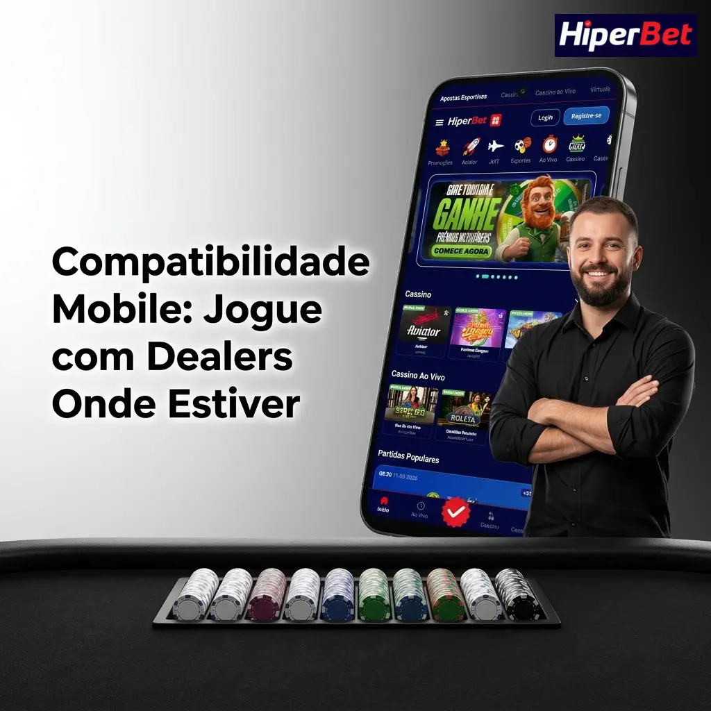 Cassino ao vivo da Hiperbet em mobile com streaming HD, chat com dealer e controles adaptados para uso com uma mão