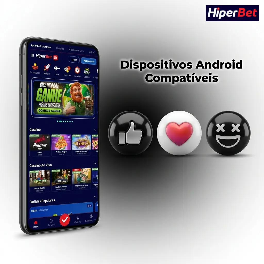 Lista de dispositivos Android compatíveis com o app da Hiperbet, incluindo Samsung, Motorola, Xiaomi e outros modelos