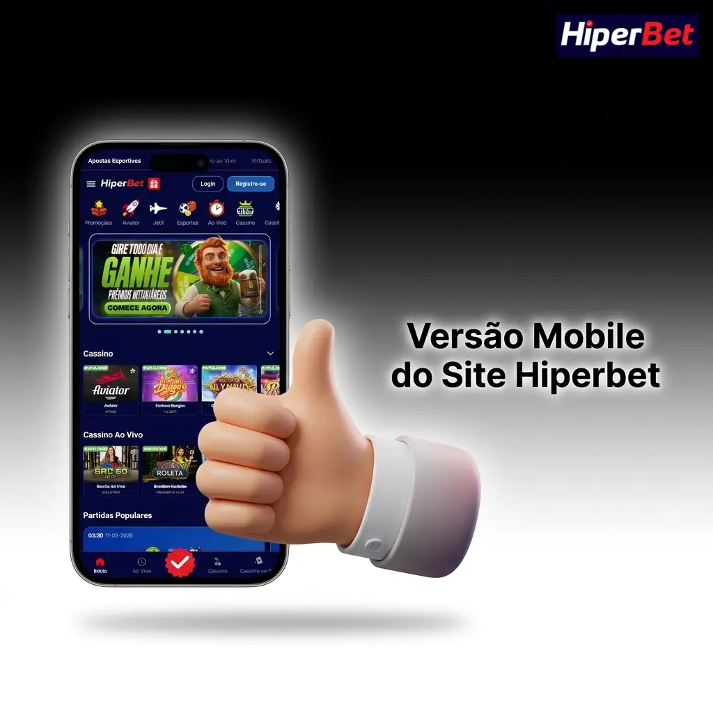 Site mobile da Hiperbet otimizado para smartphones e tablets com acesso a esportes, cassino ao vivo e pagamento via Pix