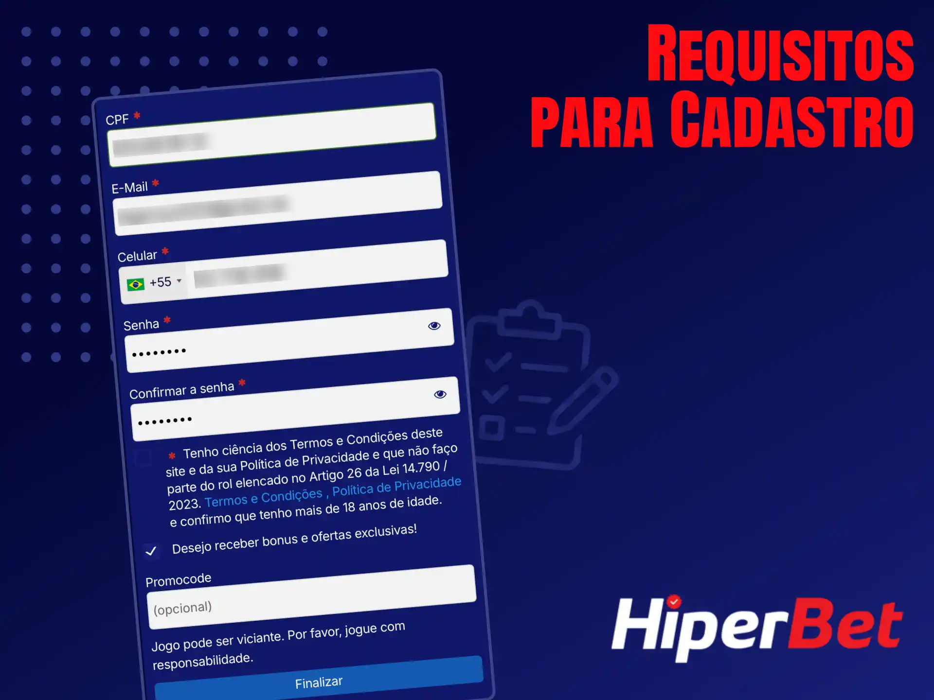 Requisitos para cadastro na Hiperbet incluindo idade mínima e documentos válidos.